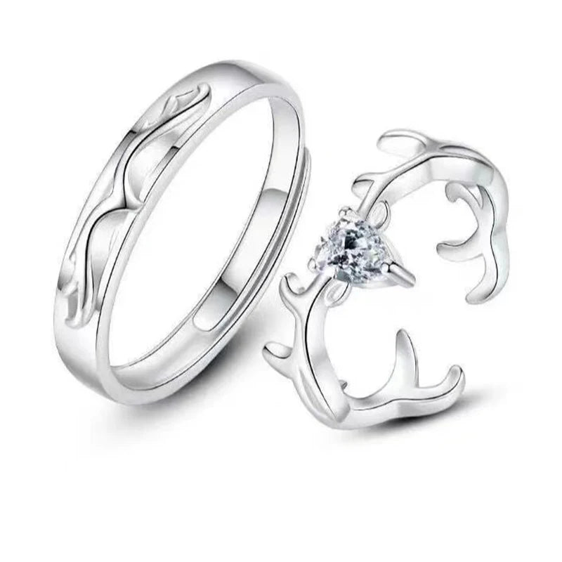 luckacco high-quality couple wedding ring for woman men 2pcs love heart zircon adjustable rings fashion stainless steel engaged jewelry
