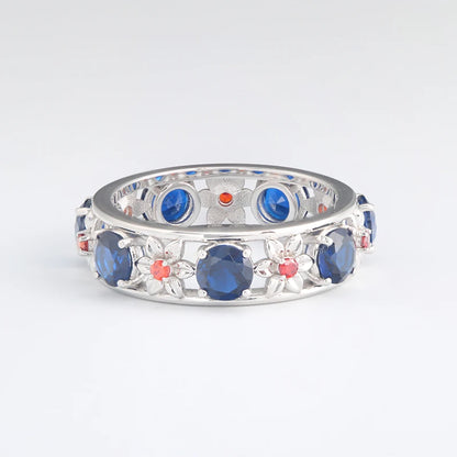 Luckacco Stylish young art petal colorful gemstone hollow romantic lady sterling silver ring