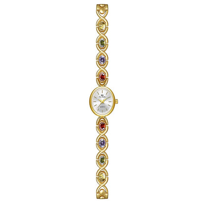 Luckacco Blue Jewel Oval Bracelet Watch Luxury Crystal Quartz Watches For Woman Vintage Gold Silver Jade Wristwatch Gifts For Women