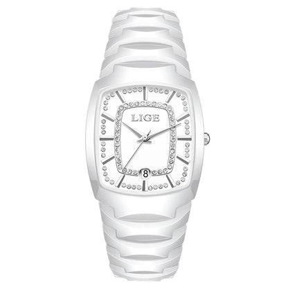 Luckacco LIGE 2025 TOP Elegant Women's Watch Waterproof Fashion Ladies Clock Creative Ceramic Strap Watch for Women Gift Relogio Feminino
