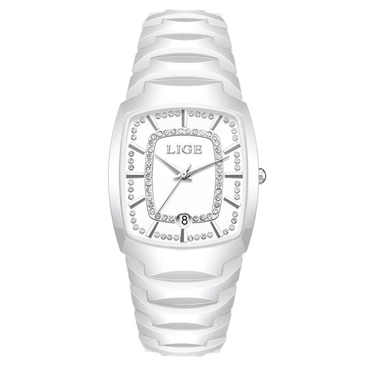 Luckacco LIGE 2025 TOP Elegant Women's Watch Waterproof Fashion Ladies Clock Creative Ceramic Strap Watch for Women Gift Relogio Feminino