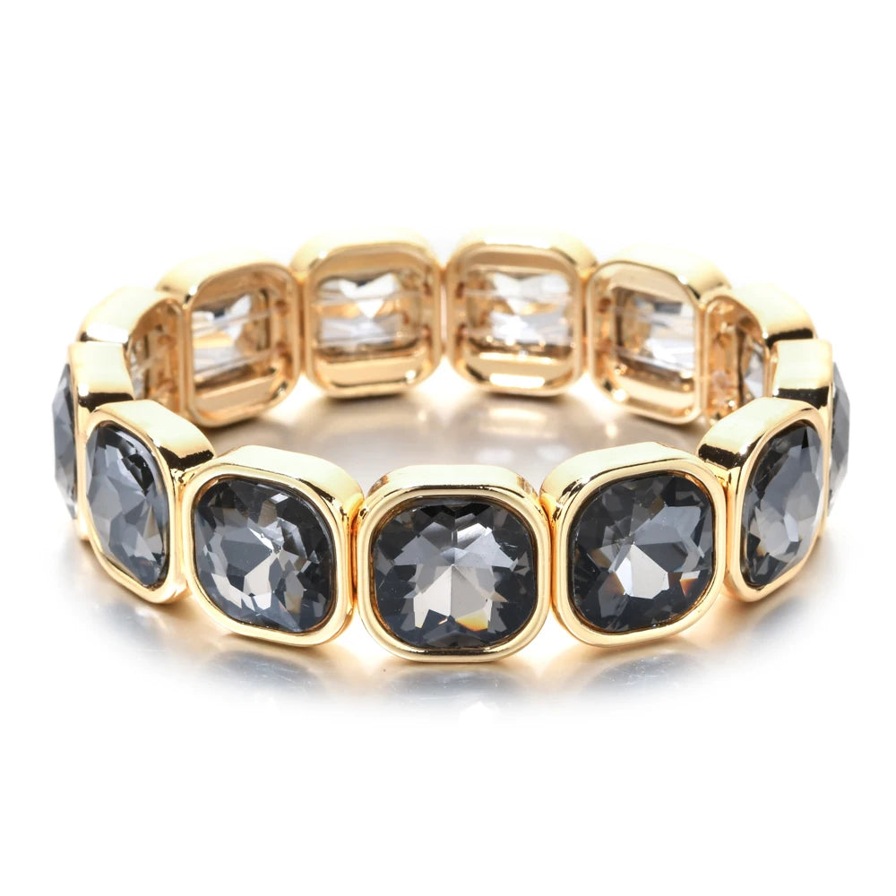 luckacco rose colorful glass crystal elastic bracelet enamel stretch rhinestone bangle tile bead bracelet for women fashion jewelry