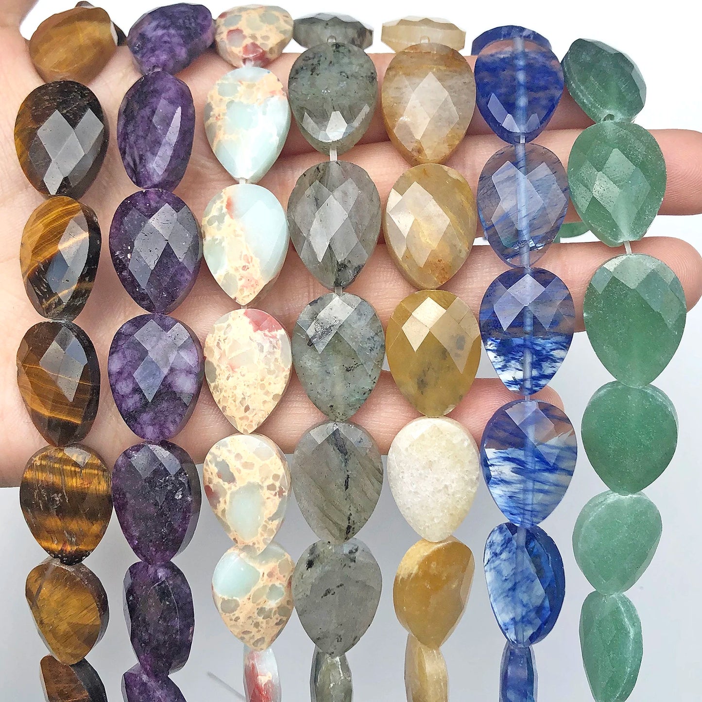 luckacco natural faceted amethysts labradorite aventurine tiger eye water drop shape stone beads diy charm for jewelry making bracelet