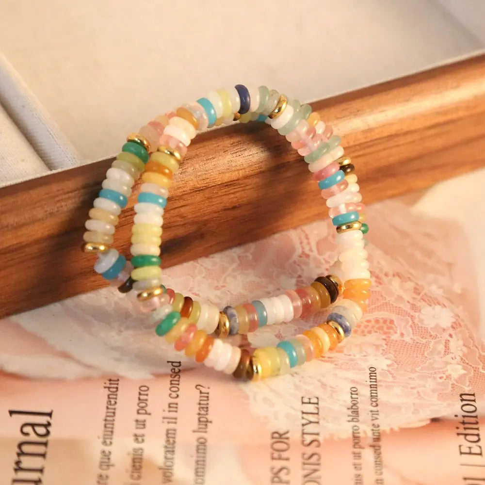 luckacco summer cool elastic bracelet color beads dopamine girl versatile natural stone bead trend 2024 new