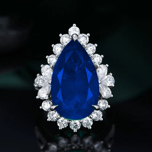 Luckacco Luxury Water Drop Lab Emerald Sapphire Open Ring Exquisite Silver 925 Banquet Finger Rings Valentine's Day Gifts