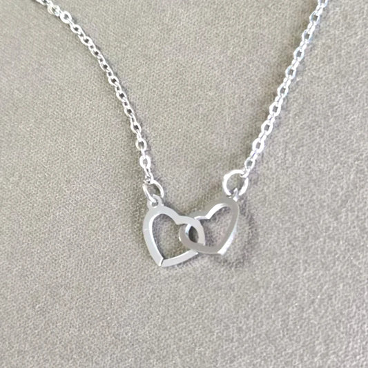 Luckacco 10pcs Interlocking Double Hearts Charm Connector Pendant Mirror Polished Stainless Steel Heart Charms 12*20mm Necklace wholesale