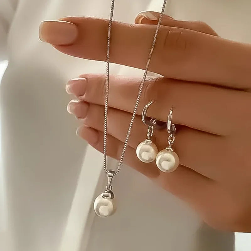 luckacco vintage emerald sets unique design light luxury temperament earrings  pendant necklace rings three-piece sets trend jewerly set