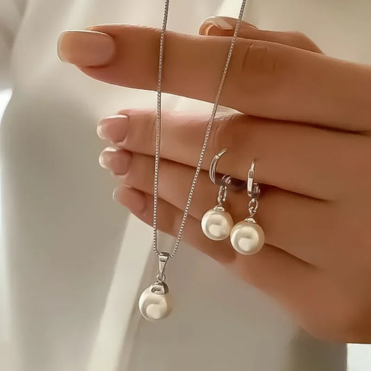 Luckacco Vintage Emerald Sets Unique Design Light Luxury Temperament Earrings  Pendant Necklace Rings Three-Piece Sets Trend Jewerly Set