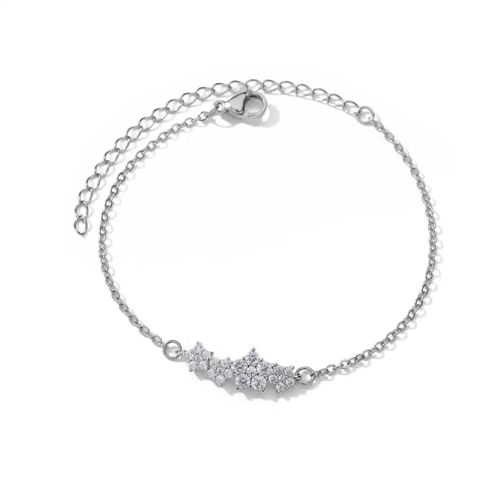 luckacco elegant zircon flowers bracelet for women girls charm gold color stainless steel plant bracelets luxury designer jewelry gifts