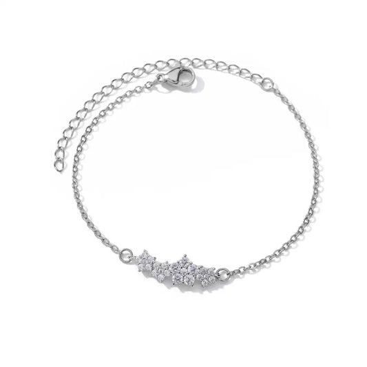 Luckacco Elegant Zircon Flowers Bracelet For Women Girls Charm Gold Color Stainless Steel Plant Bracelets Luxury Designer Jewelry Gifts