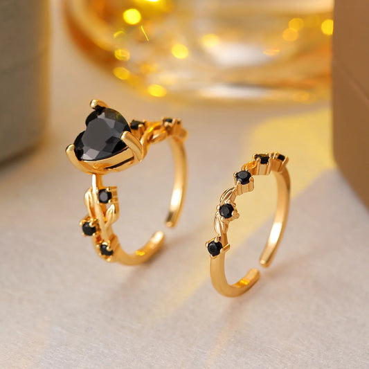 Luckacco Vintage Double Crystal Heart Ring Jewelry 2025 Trending New Fashion Zircon Heart Set Rings For Women Jewellery Anel Bague Gifts