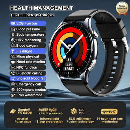 Luckacco 2025 New Health Analysis ECG+PPG Smart Watch Body Fat Uric Acid Blood Pressure Heart Rate Tracker NFC Smartwatch For Android IOS