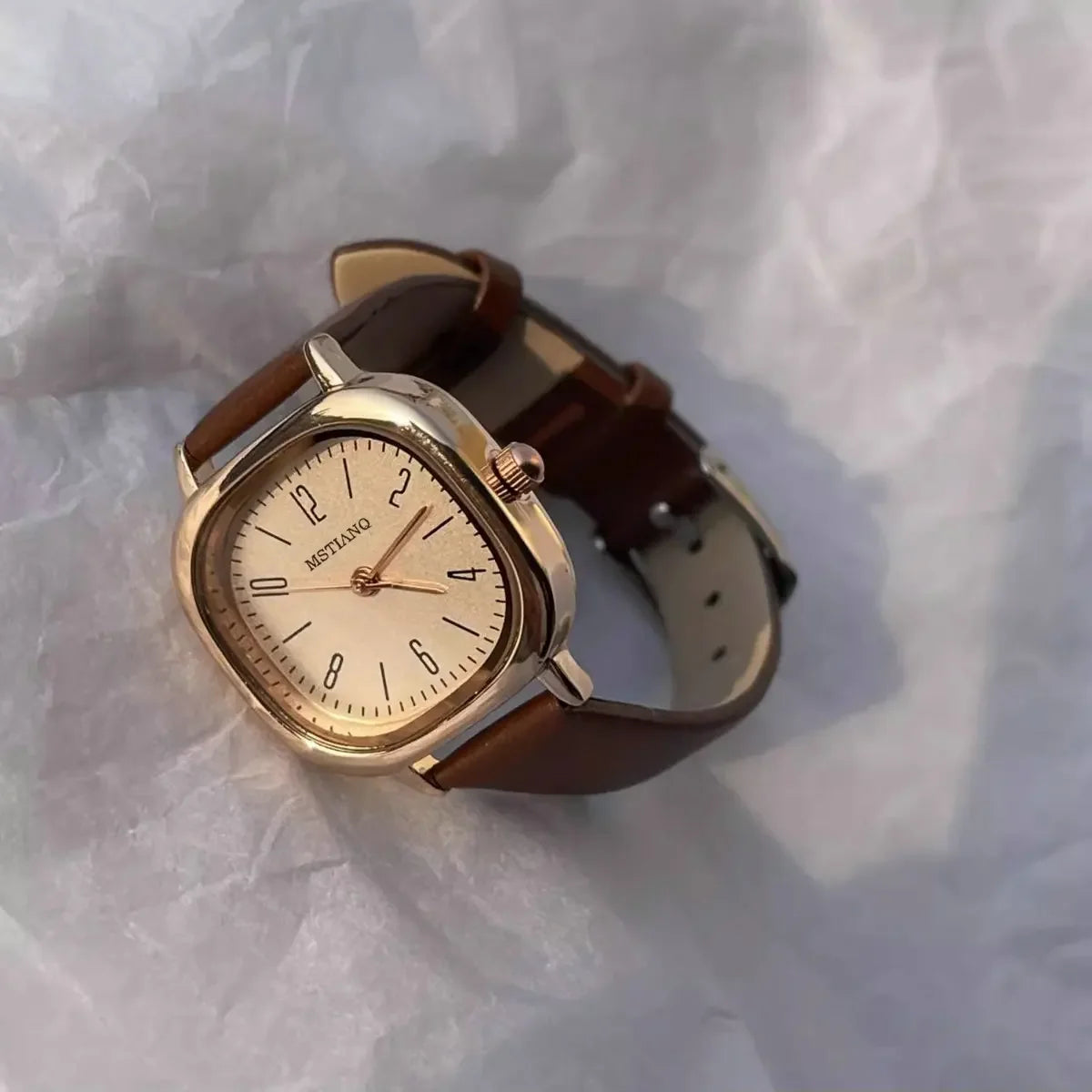luckacco casual wrist watches retro square quartz digital mini dial leather strap fashionable clock waterproof wristwatch for women