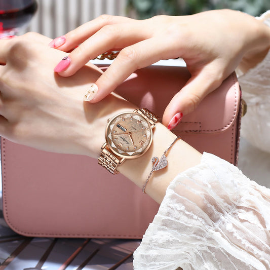 Luckacco POEDAGAR Elegant Luxury Women Watch Waterproof Luminous Date Week Ladies Watches Fashion Stainless Steel Quartz Woman Wristwatch