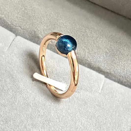 Luckacco 6mm Simple Round Ring Starry Sky Style Ring Blue Crystal Ring For Women Fashion Jewelry Party Gift