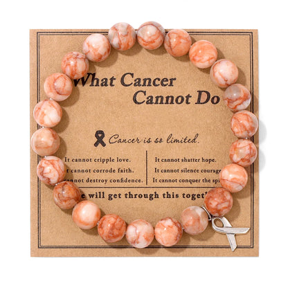Luckacco Handmade Cat Eye Stone Bracelet Opal Quartz Pink Ribbon Beads Charm Bracelets for Women Breast Cancer Awareness Jewelry Gift