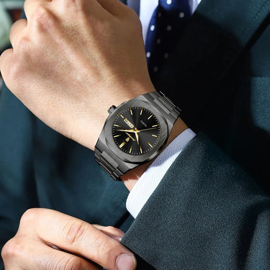Luckacco POEDAGAR Fashion Brand Male Watch Waterproof Luminous Stainless Steel Watches For Men Date Week Casual Quartz Men's Clock Reloj