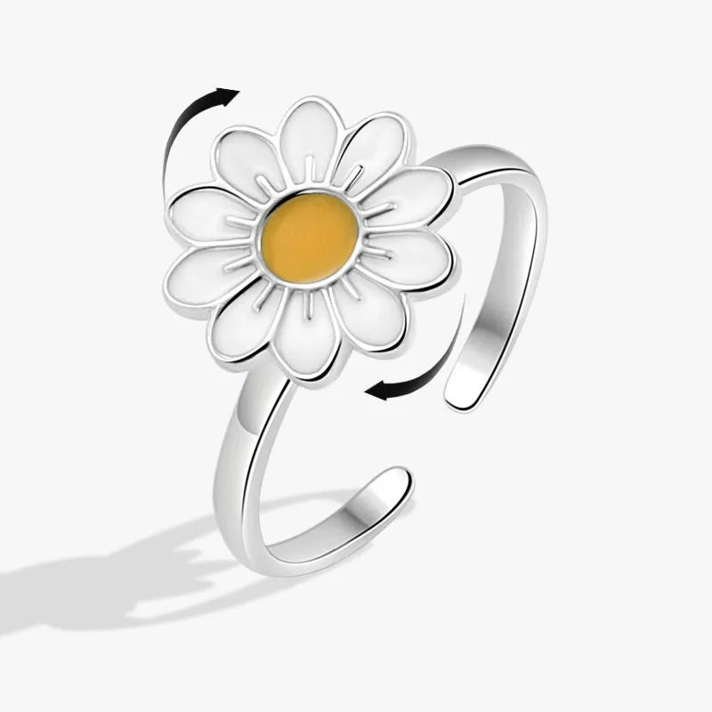 luckacco fashion fidget spinner ring anxiety for women multiple crystal sunflower finger rings rotate anti stress jewelry wedding gift