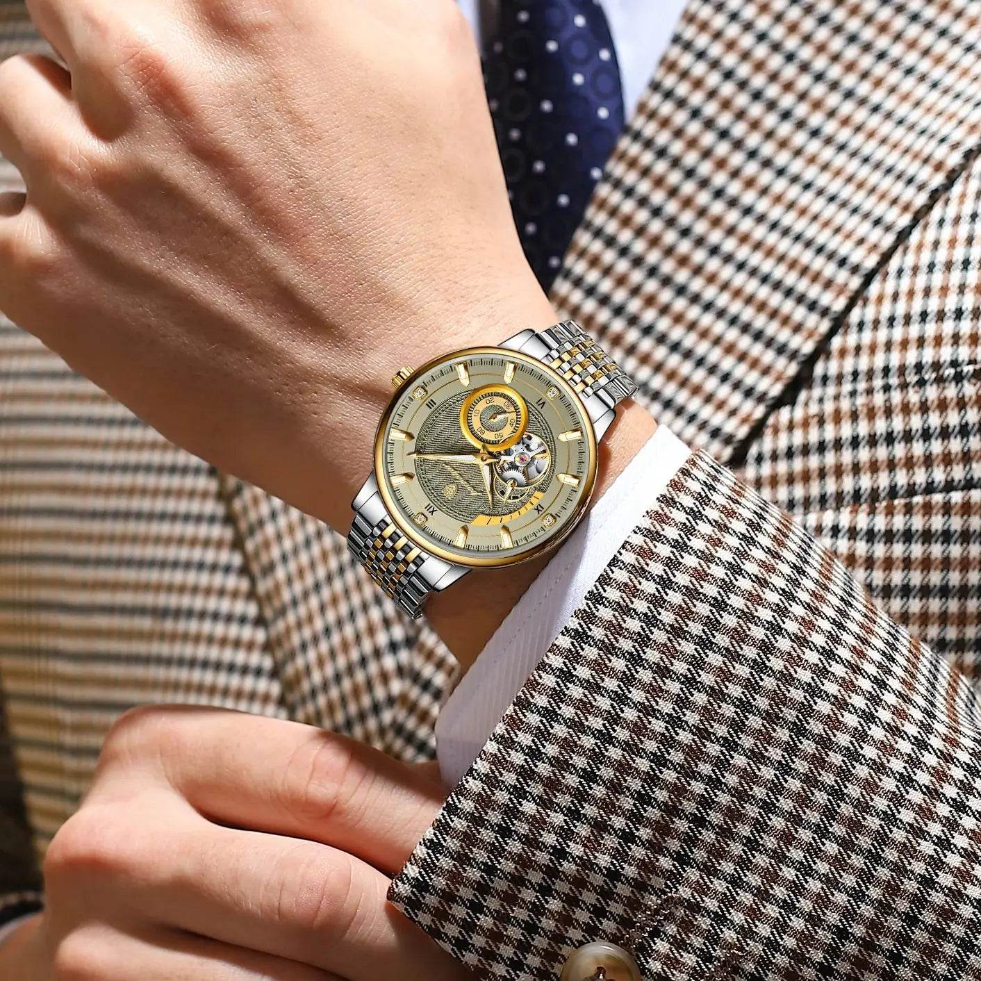 luckacco poedagar luxury man wristwatch top automatic mechanical luminous men watch hollow tourbillon stainless steel men's watches reloj