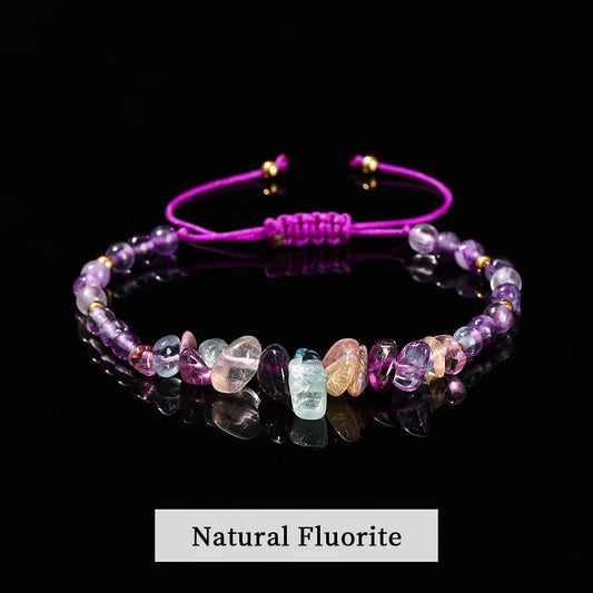 Luckacco Change Better Natural Stone Amethyst Gravel Chip Bead Adjustable Braided Bracelet Women Men Small Round Bead Strand Healing Gift