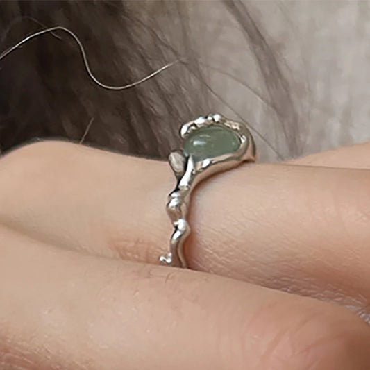 Luckacco Foxanry Minimalist Silver Color Stone Rings for Women Couples New Fashion Creative Design Geometric Birthday Party Jewelry Gifts