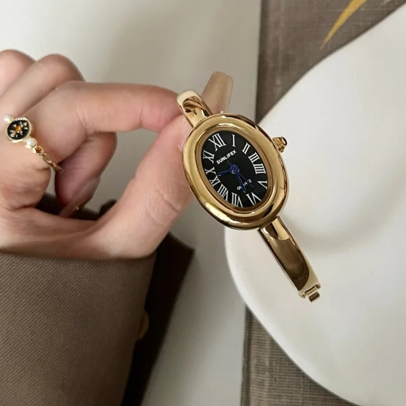luckacco famous brand women quartz watch fashion luxury gold wristwatch gift ladies rome dial bracelet watch  clock