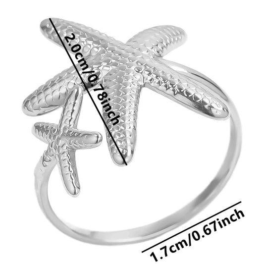 Luckacco 1pc Stylish Marine Jewelry Ocean Sea Animals Conch Starfish Shell Ring Stainless Steel Jellyfish Scallop Rings Women Charm Gift