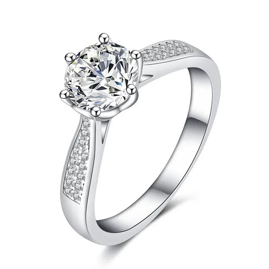 Luckacco Classic Female Rings 925 Sterling Silver 6 Claws Moissanite Rings for Women Promise Love Zircon Engagement Wedding Jewelry Gift