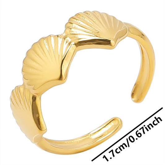 Luckacco 1pc Stylish Marine Jewelry Ocean Sea Animals Conch Starfish Shell Ring Stainless Steel Jellyfish Scallop Rings Women Charm Gift
