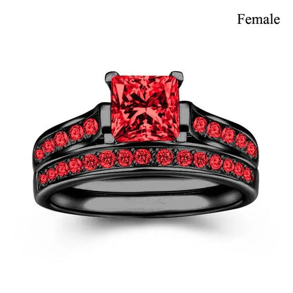 Luckacco Couple Rings Exquisite Women Rhinestones Zirconia Rings Set Simple Gold Color Men Stainless Steel CZ Stone Rings Wedding Jewelry