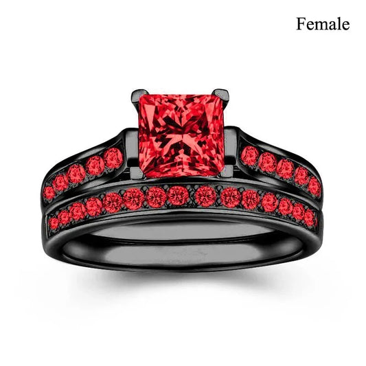 Luckacco Couple Rings Exquisite Women Rhinestones Zirconia Rings Set Simple Gold Color Men Stainless Steel CZ Stone Rings Wedding Jewelry