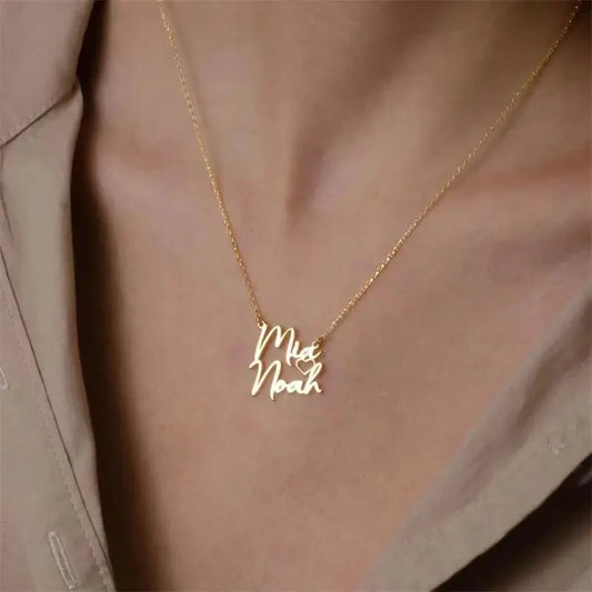 Luckacco Customized Couple Double Name Love Necklace Personalized Double Name Pendant Stainless Steel Jewelry Valentine's Day Gifts