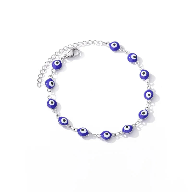 luckacco stainless steel evil eye bracelets for women men enamel round chain blue evil eye hand bracelet summer beach jewelry gift 2024