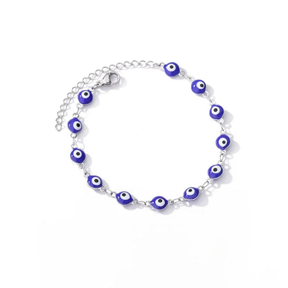 Luckacco Stainless Steel Evil Eye Bracelets For Women Men Enamel Round Chain Blue Evil Eye Hand Bracelet Summer Beach Jewelry Gift 2024