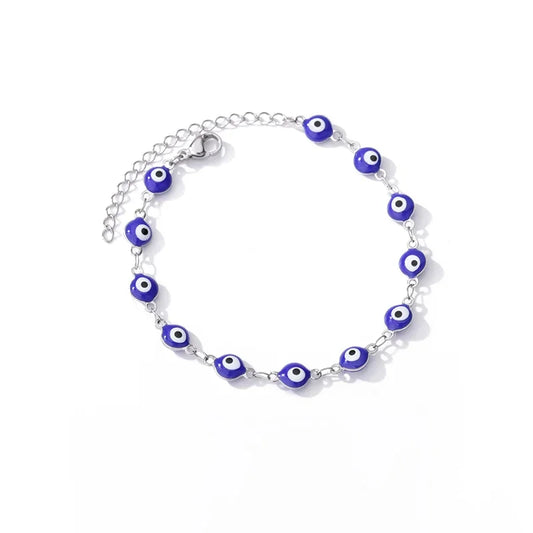 Luckacco Stainless Steel Evil Eye Bracelets For Women Men Enamel Round Chain Blue Evil Eye Hand Bracelet Summer Beach Jewelry Gift 2024