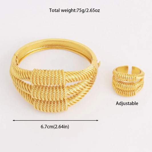 Luckacco Vintage Gold Color Middle East Women Jewelry Set Ethiopia Multi Layer And Multi Bead Design Bangle And Ring Wedding Easter Gift