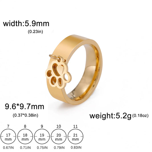Luckacco Unift Women Stainless Steel Charms Rings Flower Leaf Spider Paw Pendant Finger Ring Fashion Minimalist Couple Jewelry
