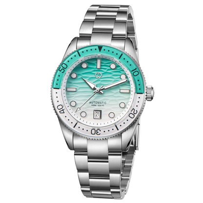 Luckacco WISHDOIT Men's Automatic Dive Watch With Ocean Blue And White Ripple Dial 8215 Movement Sapphire Glass Mirror