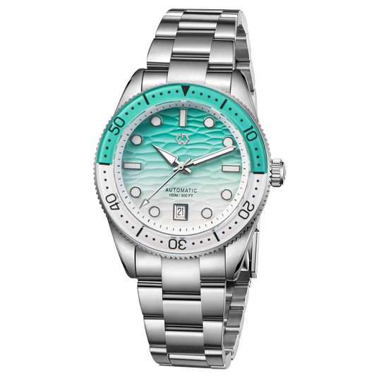 Luckacco WISHDOIT Men's Automatic Dive Watch With Ocean Blue And White Ripple Dial 8215 Movement Sapphire Glass Mirror