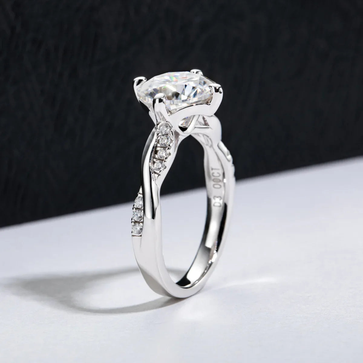 luckacco 3 carat d color moissanite engagement ring, 9mm round cut, 925 sterling silver wedding band, gra certified, bridal jewelry gift
