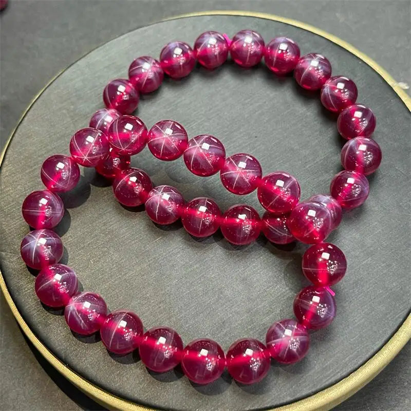 luckacco natural starligh ruby gemstone bracelet handmade crystal jewelry stretch children birthday gift 1pcs 6/8/10mm