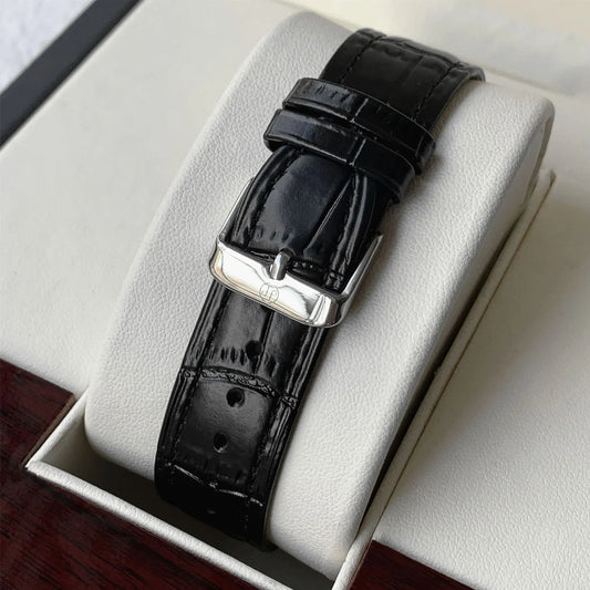 Luckacco Top Brand Men's Watch Simple Business Waterproof Calendar Leather Strap Male Fashion Quartz Watches Gift: Box, Spare Battery