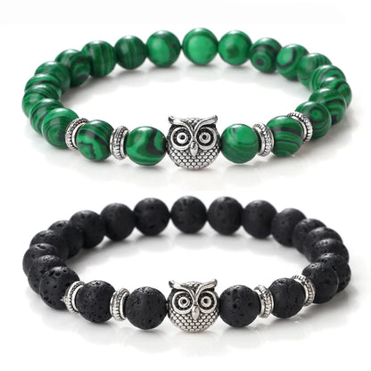 Luckacco Vintage Owl Charm Bracelets & Bangles For Men Women Natural Lava Stone Malachite Beads Couple Bracelets Friendship Jewelry Gifts