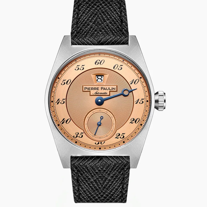 luckacco spot goods new pierre paulin jumping hour men watch salmon dial automatic st17 mechanical watch vintage bonklip bracelet