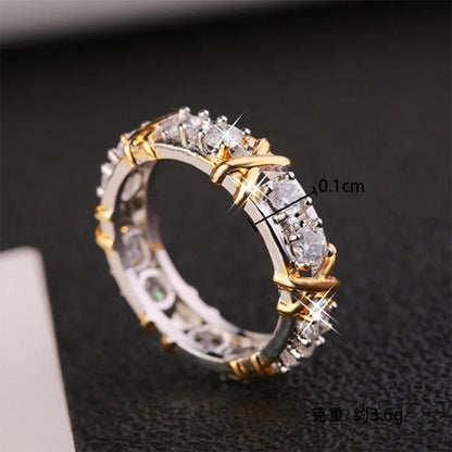 Luckacco Luxury 925 Sterling Silver Ring Interlaced Zircon Crystal Ring for Woman Engagement Wedding Jewelry Gift Accesorios Mujer