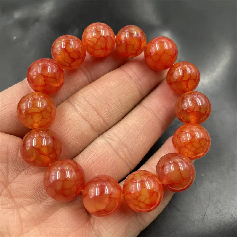 luckacco 14mm red pattern round bead chicken blood jade agate bracelet