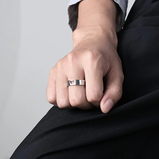 Luckacco Stainless Steel Hollow Heart Puzzle Couple Rings "I LOVE YOU" Engraved Wedding Band Ring for Women Men Size 5-12