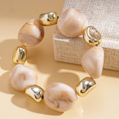 Luckacco 7 Styles Trendy Splicing Acrylic Round Beads Bracelets Bohemian Thick Irregular Resin Elastic Bangles Retro Jewelry for Women F