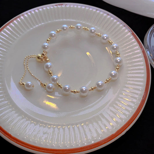 Luckacco LATS New Fashion Unique Design Elegant Delicate Baroque Pearl Bracelet Ladies Premium Jewelry Birthday Party Gift Accessories