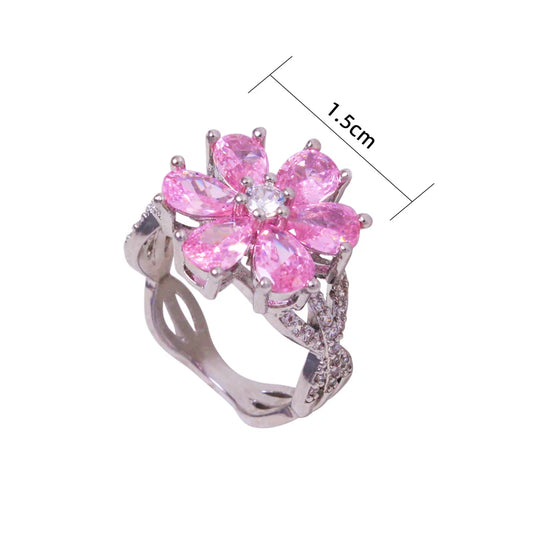 Luckacco 2023 Exquisite Zircon Women's Ring Pink Flowers Lady Engagement Ring Party Jewelry Peach Blossom Ring Fashion Jewelry For Women